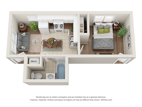 Studio Floor Plan at Gardens at Washington Park 1, Atlanta, 30314